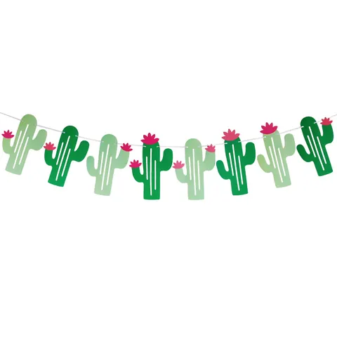 Bannière en Papier Happy Birthday Lama Cactus Dessin Animé Animal Plante Guirlande Suspendue pour Décoration de Fête d'Anniversaire Enfants