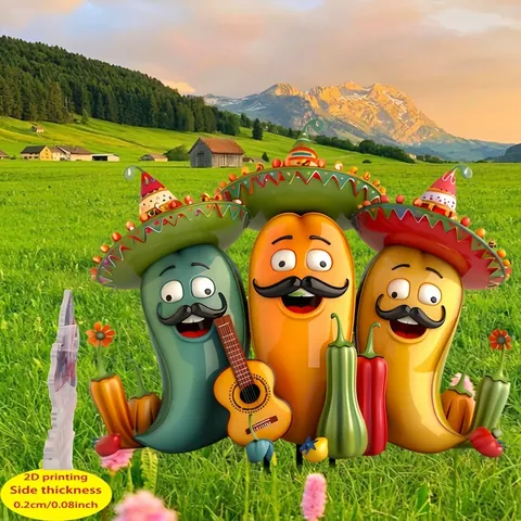Pieu de Jardin en Acrylique de Figurine de Piment de Style Mexicain Décoration de Pelouse Extérieure Ornement de Sombrero