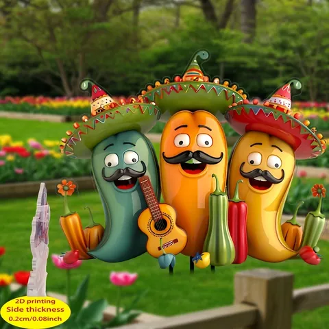Pieu de Jardin en Acrylique de Figurine de Piment de Style Mexicain Décoration de Pelouse Extérieure Ornement de Sombrero
