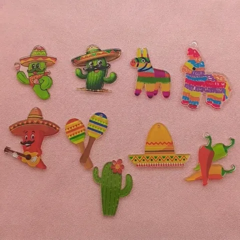 Pendentifs Fiesta Mexicaine en Acrylique Dessin Animé Piment Cactus Sombrero Pinata Maracas Imprimés DIY Accessoires Bijoux