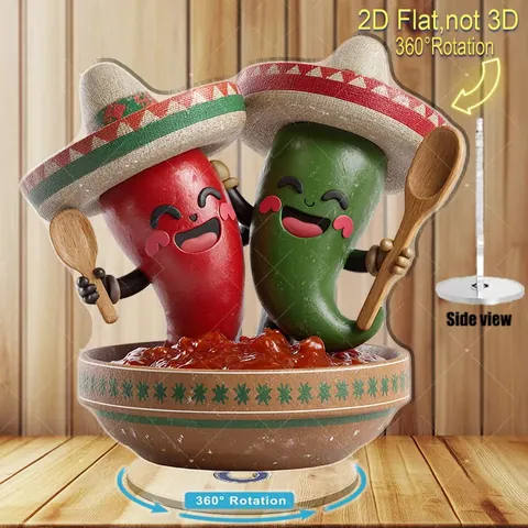 Ornement Rotatif de Piment en Acrylique Plat 2D Sombrero Mexicain Personnage de Dessin Animé Décoration de Bureau Souvenir de Fête Cadeau Maison