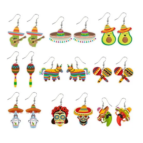 Orecchini in Acrilico Messicano Cinco De Mayo Carnevale per Donna Cactus Piñata Sombrero Avocado Teschio Peperoncino Tequila Gioielli Festa