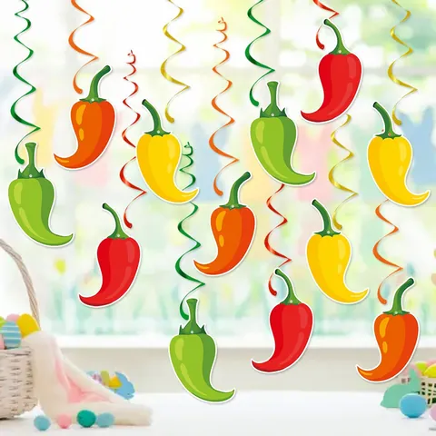 Décorations de Fête Mexicaines Cinco De Mayo Piment Spirales Ornements Suspendus Papier PVC Anniversaire Plafond Décor