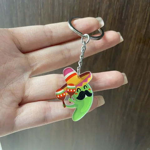 Porte-clés en Acrylique Carnaval Mexicain Sombrero Avocat Cactus Piñata Crâne Piment Pendentif Accessoire de Fête Cadeau