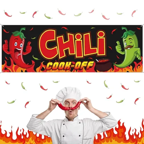 Striscione Messicano Chili Cook-off in Poliestere Decorazione per Feste Sfondo Bandiera per Competizione Culinaria Decorazione Luogo