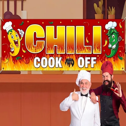 Mexikanische Fiesta Chili Cook Off Banner Rot Grün Flamme Pongee Fahnenbanner Party Dekoration Outdoor Indoor Kulisse Requisiten