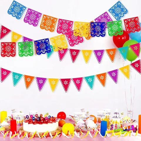 Banner per Feste Messicane Ghirlanda Traforata Colorata in Tessuto non Tessuto per il Giorno dei Morti Carnevale Festa di Compleanno Decorazione