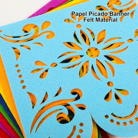 Mexicaanse Vilt Papel Picado Banner Meerkleurige Holle Bloemen Slinger Voor Dag Van De Doden Carnaval Verjaardagsfeest Decoratie