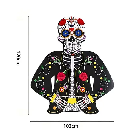 Bannières de Porte du Jour des Morts Mexicains Squelette Crâne en Sucre Bannière Suspendue Décoration de Bannière Pour Dia De Los Muertos Fête Cour Jardin Maison Extérieur Polyester Tenture Murale