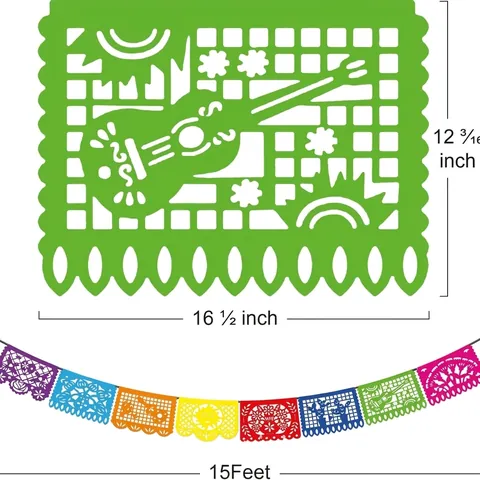 Mexican Carnival Papel Picado Banner Day of the Dead Colorful Plastic Square Banner For Garden Party Decoration Mexican Style Floral Skull Hollowed Out Banner