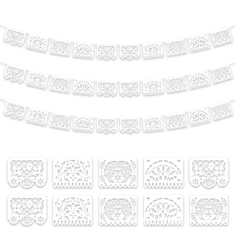 Bannière Mexicaine Papel Picado Plastique Blanc Ajouré Carré Guirlande Pour Mariage Carnaval Jardin Fête Décoration