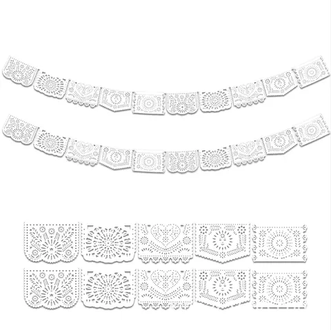 Bannière Mexicaine Papel Picado Plastique Blanc Ajouré Carré Guirlande Pour Mariage Carnaval Jardin Fête Décoration