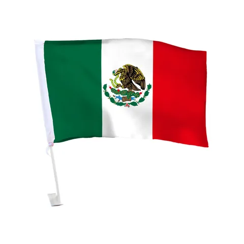 Mexico National Car Flag With Clip Pole Polyester Mexican Flag For Vehicle Window Decoration Eagle Design