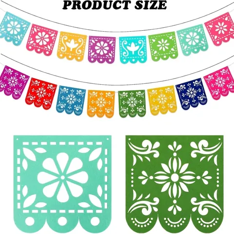 Bannière Papel Picado Mexicaine en Feutre Guirlande Florale Évidée Multicolore pour Jour Des Morts Carnaval Anniversaire Décoration de Fête