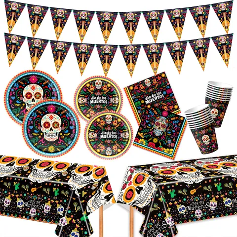 Articoli per Feste del Giorno dei Morti Piatti di Carta Usa e Getta Tazze Tovaglioli Tovaglia Striscione per Decorazione Halloween