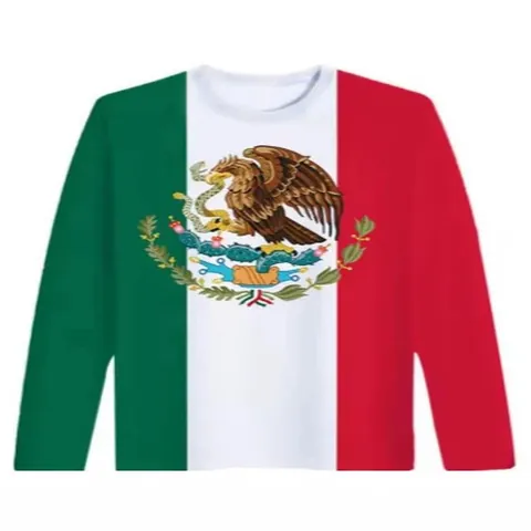 Maglietta da Uomo a Maniche Lunghe con Stampa 3D Bandiera Messicana e Calendario Azteco Streetwear Girocollo in Poliestere