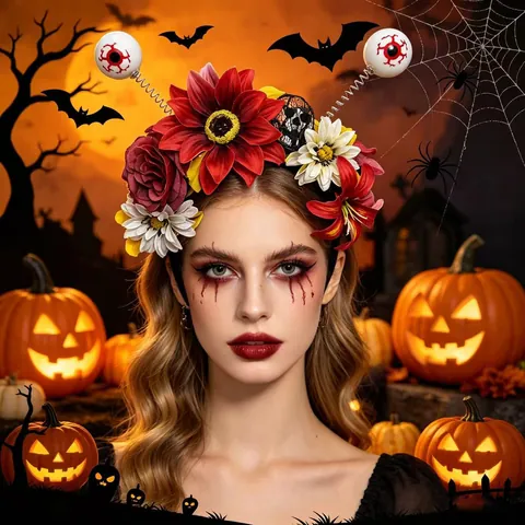 Halloween Gruseliges Sonnenblumen Haarreif Mit Hüpfenden Augäpfeln Simulation Blume Horror Geist Kopfschmuck Für Maskerade Karneval Party Cosplay Zubehör