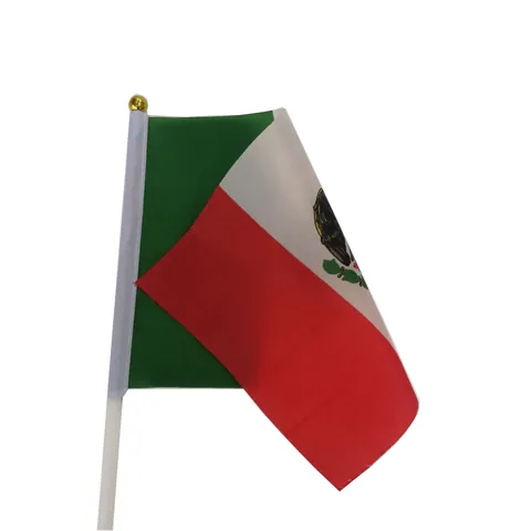 Handgehaltene Mexiko Nationalflagge Mit Weißem Kunststoffmast Polyester Mexikanische Kleine Mini-Handflagge Für Paraden Sportveranstaltungen Feier Feiertags-Party Dekoration