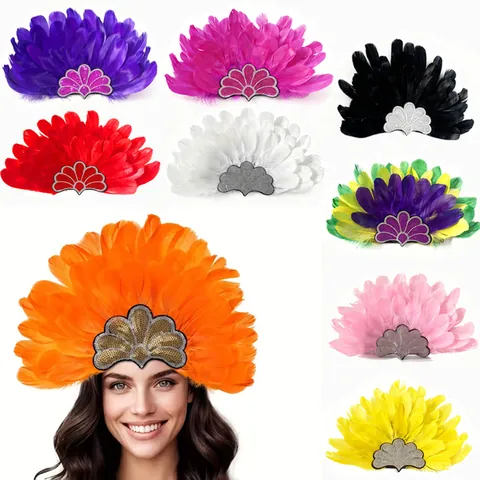 Fascia per Capelli Vintage con Piume Colorate per Carnevale Festa Performance Puntelli Halloween Copricapo Festivo con Paillettes Donna Accessori