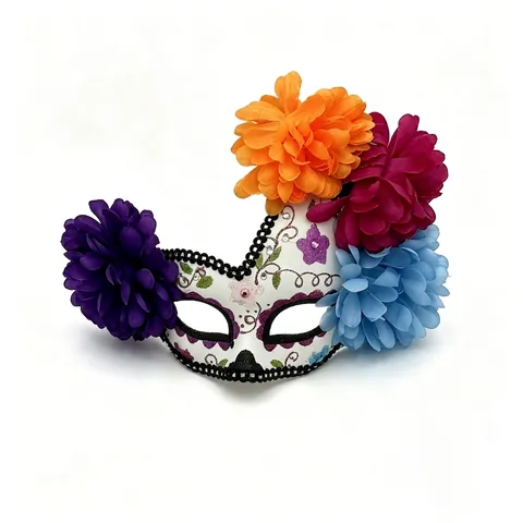 Mexikanische Tag Der Toten Blumen Maske Halloween Party Maskerade Kunststoff Bemalte Totenkopf Halbmaske Für Damen Kinder Festival Dekoration