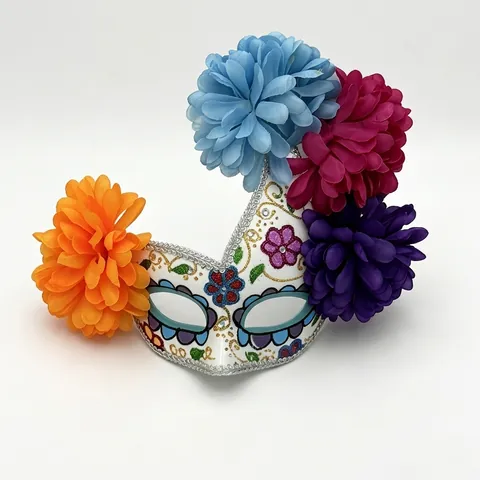 Mexicano Día De Los Muertos Máscara De Flores Halloween Fiesta Mascarada Plástico Pintado Calavera Media Máscara Para Mujeres Niños Decoración De Festival