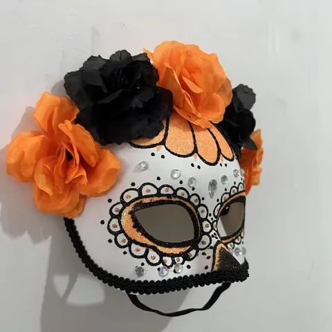 Mexicain Jour Des Morts Masque De Mascarade Avec Roses Orange Noir Halloween Strass Crâne Masque Pour Carnaval Fête Femme