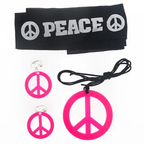 Hippie Kostümzubehör Set Friedenszeichen Halskette Gradient Ohrringe Retro Runde Sonnenbrille Blumen Stirnband Bandana Für Halloween Karneval Party