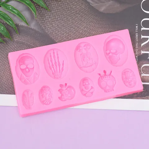 Moule en Silicone Halloween Crâne Main de Squelette Fondant Rose Chocolat DIY Décoration de Pâtisserie Moule à Gâteau Fête Maison
