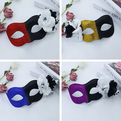 Mexicano Día De Los Muertos Halloween Baile De Máscaras Media Máscara Aterradora Purpurina Bloque De Color Cráneo Lirio Floral Cosplay Fiesta Máscara