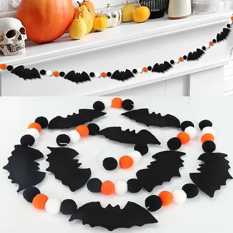 Bannière en Feutre Halloween Crâne Chauve-souris Fantôme Guirlande Déco Fête Gothique pour Mur Cheminée Maison