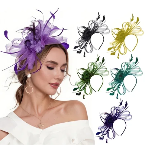 Diadema Fascinator de Malla con Plumas Vintage para Mujer Elegante Sombrero de Fiesta Floral Boda Banquete Accesorios para el Cabello