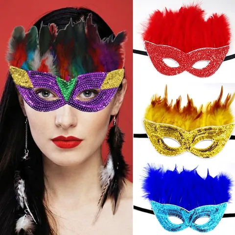 Masque de Plume à Paillettes pour Fête de Carnaval Décoration de Costume Fait à la Main Masque pour les Yeux pour Halloween Cosplay