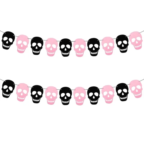 Striscione di Teschi con Occhi a Cuore per Halloween Ghirlanda Rosa e Nera per Decorazioni Feste Tema San Valentino