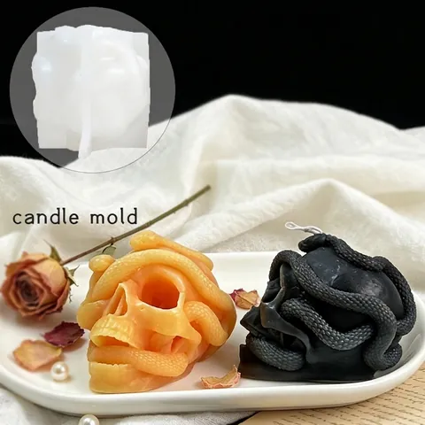 Molde de Silicona de Calavera Envuelta por Serpiente para Velas Jabón Resina Fondant Bricolaje Gótico Halloween