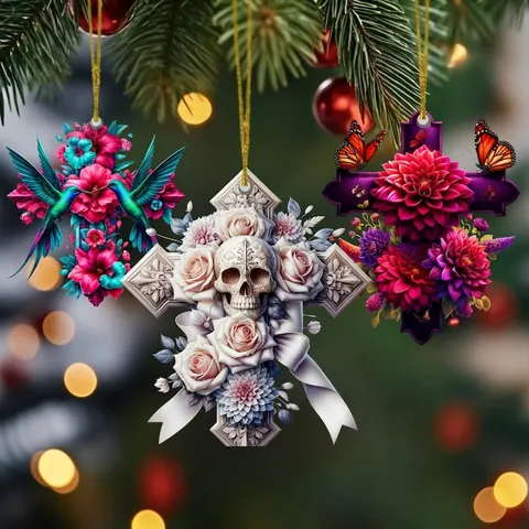 Décorations Suspendues Jour Des Morts Croix En Bois Design Crâne De Sucre Floral Ornement Pour Fenêtre Maison Fête