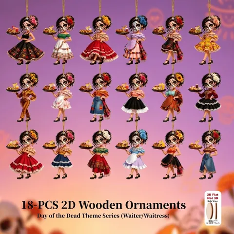 Ornements en Bois Jour Des Morts Crâne De Sucre Coloré Serveur Décorations Suspendues Style Art Populaire Mexicain Squelette