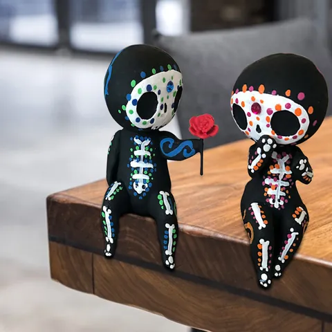 Figuritas Mexicanas De Calavera De Azúcar Día De Los Muertos Resina Sintética Esqueleto Pareja Familia Estatuas Pintadas A Mano Gótico Halloween Decoración