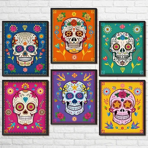 Décorations Murales en Bois Mexicain Jour Des Morts Crâne De Sucre Motif Floral Pour Maison B&B Mur Fond Décoration Art