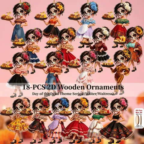 Ornements en Bois Jour Des Morts Crâne De Sucre Coloré Serveur Décorations Suspendues Style Art Populaire Mexicain Squelette
