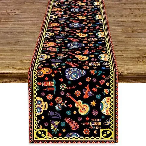 Runner da Tavolo Giorno Dei Morti Teschio di Zucchero Vintage Messicano Halloween Floreale Poliestere Decorazione Tavola Per Sala Da Pranzo Festa Agriturismo Tavolino