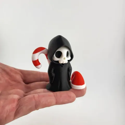 Mignonne Figurines de Squelette de la Faucheuse Impression 3D Mini Statue de la Mort Avec Bonnet de Noël Décoration de Bureau