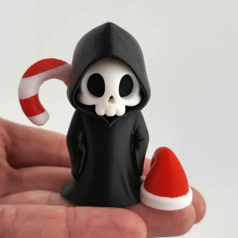 Mignonne Figurines de Squelette de la Faucheuse Impression 3D Mini Statue de la Mort Avec Bonnet de Noël Décoration de Bureau