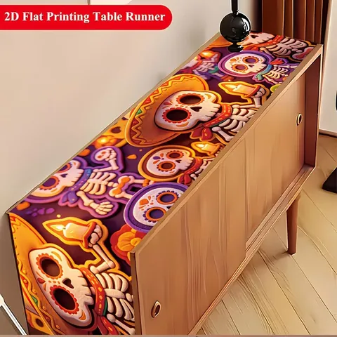 Mexican Day Of The Dead Table Runner Sugar Skull Floral Pattern Polyester Tablecloth For Kitchen Party Dining Table Decoration
