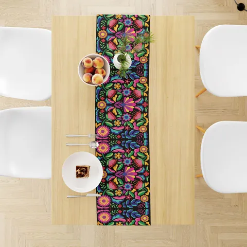 Chemin de Table Fiesta Mexicaine Imprimé Floral Polyester Texture Lin Décoration de Table pour Cuisine Fête Carnaval Chemin de Table