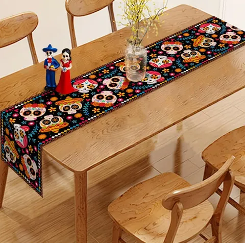 Mexikanischer Tag Der Toten Tischläufer Zuckerschädel Blumen Druck Tischdecke Für Halloween Party Küche Esszimmer Deko