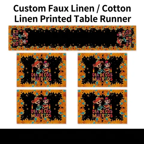 Leinen Tag der Toten Halloween Tischläufer und Platzsets Set Totenkopf Blumenmuster Küche Esszimmer Party Dekoration Haus Dekor