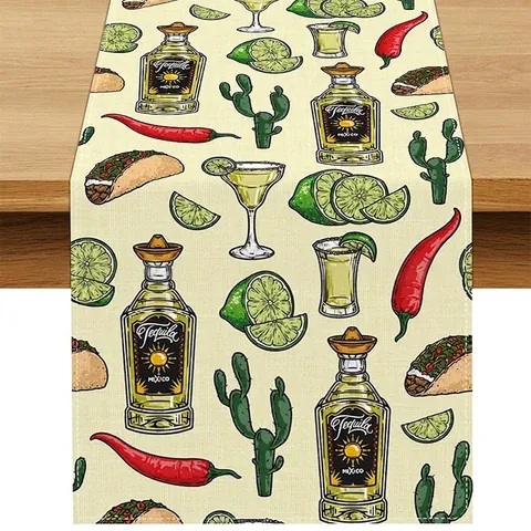 Runner da Tavolo Messicano Boho in Lino con Stampa Botanica Floreale Uccelli Messicano Serape Tavolo Decorazione per Fiesta Festa Sala da Pranzo