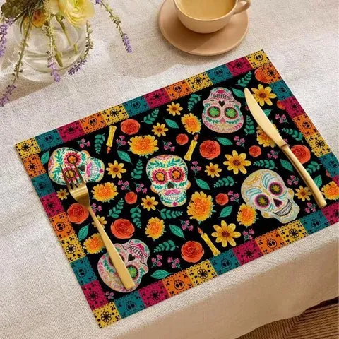 Chemin De Table Mexicain Jour Des Morts Rétro Mandala Fleur En Lin Set De Table Pour Cuisine Salle À Manger Décoration Maison