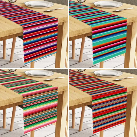 Mexikanischer Stil Leinen Tischläufer Mehrfarbig Serape Gestreift Tischdecke Für Esstisch Hochzeit Party Urlaub Heimdekoration
