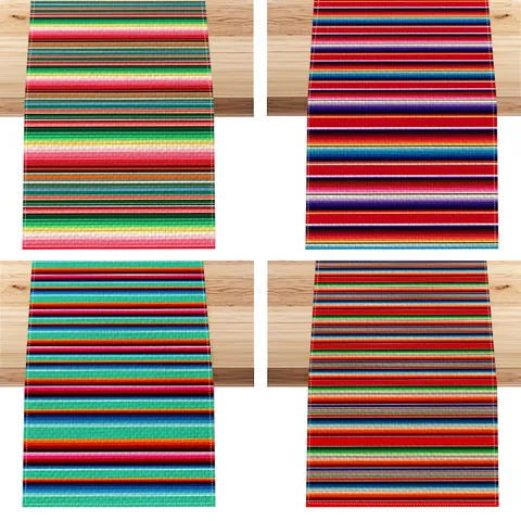 Mexikanischer Stil Leinen Tischläufer Mehrfarbig Serape Gestreift Tischdecke Für Esstisch Hochzeit Party Urlaub Heimdekoration